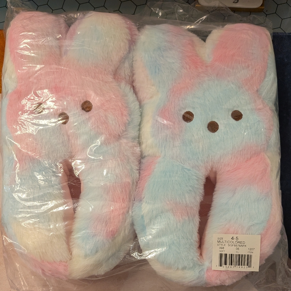 Peeps Pastel Fuzzy Bunny Slippers Kids Size 4-5